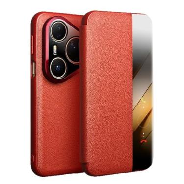 Imagem de POYUFRG Capa flip para Huawei Pura 80 Ultra/80 Pro/80 Pro+/80, Smart Viewing Window Phone Cover Slim Luxury Business Capa de couro genuíno, vermelha, 17 ProMax