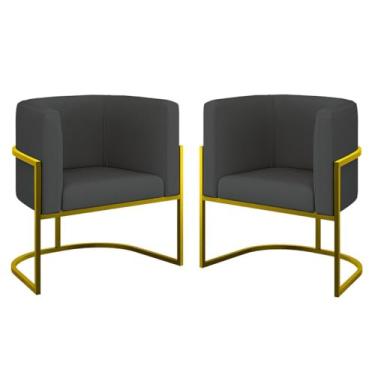 Imagem de Kit 02 Poltronas Lua Sala Decorativa Base Ferro Gold Corino Cor:cinza