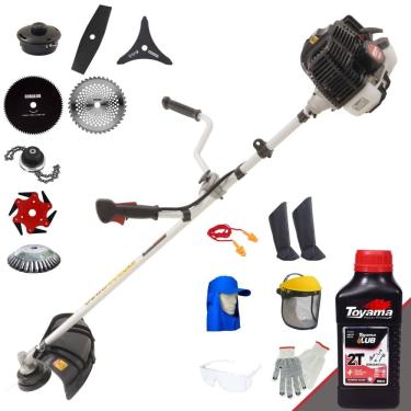 Imagem de Roçadeira Robusta Kawashima KW43LE À Gasolina 43cc 1,7HP de Potência Alta Rotação Com Carretel de Nylon + Kit 7 Opções de Cortes + EPI + ÓLEO TOYAMA