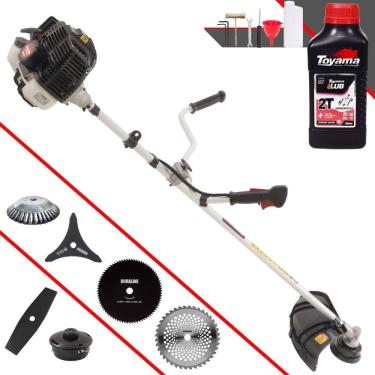 Imagem de Roçadeira Kawashima KW43-LE À Gasolina 43cc 1,7HP Completa Com 6 Opções de Cortes, Carretel + Kit 4 Facas + Escova de Aço Circular + ÓLEO TOYAMA 2T