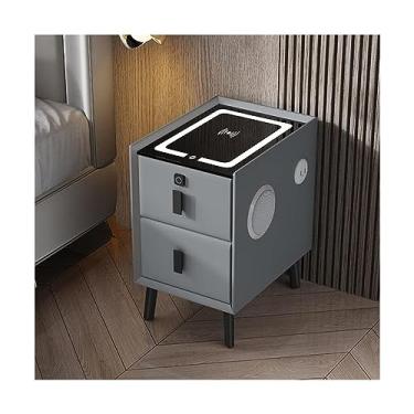 Imagem de Mesa de cabeceira com carregamento sem fio prático para quarto, armário de armazenamento com luzes LED ajustáveis, 3 gavetas