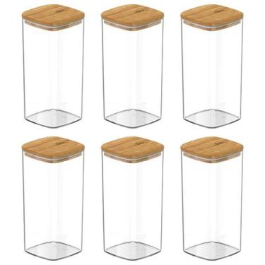 Imagem de Kit 6 Potes Acrilico Tampa Bambu Hermetico 340ml Mantimentos - Ou
