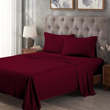 Imagem de Superior Jogo de lençol de cama de algodão egípcio 300 fios, 2 lençóis elásticos com bolso profundo, 1 lençol de cima, 2 fronhas, lençóis macios para o dia a dia, luxuoso, itens essenciais para casa