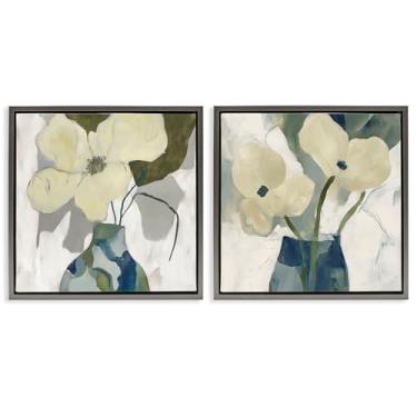 Imagem de Stupell Industries Simple Petals Boho 2 peças cinza emoldurado conjunto de tela flutuante design por Elara Yasna, 25 x 25