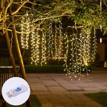 Imagem de XINXIANLIAN 300 luzes de cascata de LED com 15 cordas de luzes dobráveis, luzes de corda de videira recarregáveis por USB, luzes de conto de fadas ao ar livre para decoração interna e externa, Natal e