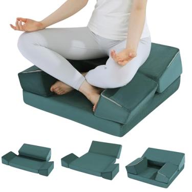 Imagem de HOMBYS Almofada de meditação grande de espuma para sentar no chão, almofada de ioga para adultos, tapete de meditação com 2 almofadas de joelho e suporte de quadril - 3 formas para pessoas diferentes
