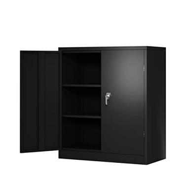 Imagem de Armário de arquivo para escritório em casa armário de armazenamento de metal preto com 2 portas e 2 prateleiras Armário de armazenamento de aço com trava para pastas de arquivos organizadoras de