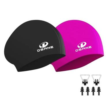 Imagem de Dsane Touca De Natação Feminina Silicone, Pacote Com 2, Para Cabelos Longos, Design Ergonômico 3D, Mulheres, Crianças, Homens, Adultos, Meninos E Meninas, Protetor Auricular Clipe Nasal (G)