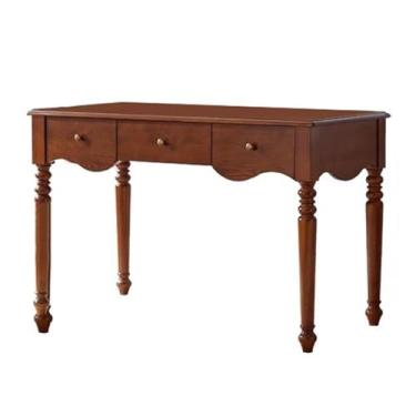 Imagem de Mesa para sentar e levantar Escrivaninha vintage de madeira maciça com gavetas, mesa trabalho cerejeira para escritório doméstico(S)