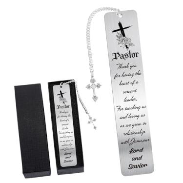 Imagem de Marcador de livro de metal para presente de agradecimento do pastor: Marcador de livro sacerdote com pingente de cruz e caixa de presente, marcador de livro cristão para esposa ou marido, presentes
