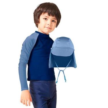 Imagem de Blusa Infantil com Boné Proteção Solar UV 50 Kit Praia Piscina Verao S