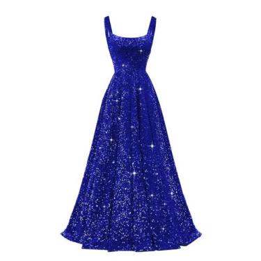 Imagem de Vestido de formatura Miao Duo Sparkly Sequin A Line Azul Royal Plus Si