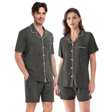 Imagem de Conjunto de pijamas YOPUGEE Couple Matching PJ de manga curta cinza es