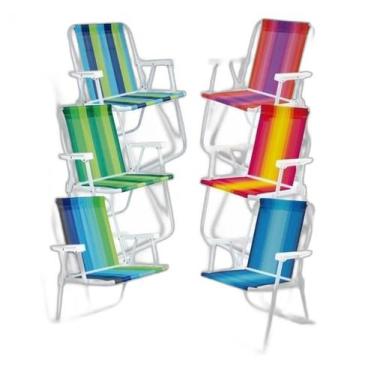 Imagem de Kit 06 Cadeiras Praia Alta Aço Sortida Varias Cores Mor