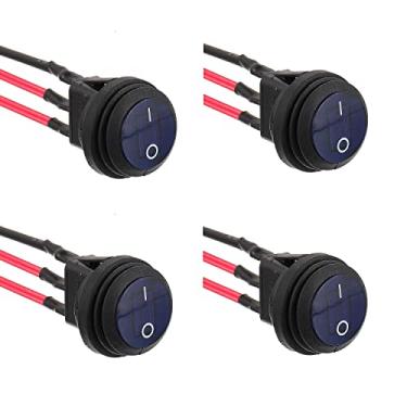 Imagem de EPLZON 4 peças 12 V 20 A, à prova d'água, com interruptor basculante de luz LED, interruptor SPST de 3 pinos com pré-fio de 20 mm para carro, barco, trailer, caminhão (azul)