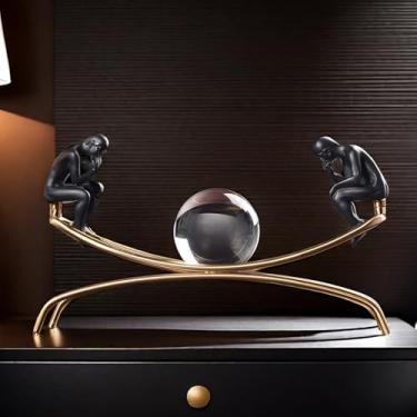 Imagem de XINDAM Elegant The Thinker Thinking Man Statue with Crystal Ball Decorative Home & Office Figurines Home Office Display Craft Living Room Decor Ornaments for Tabletop