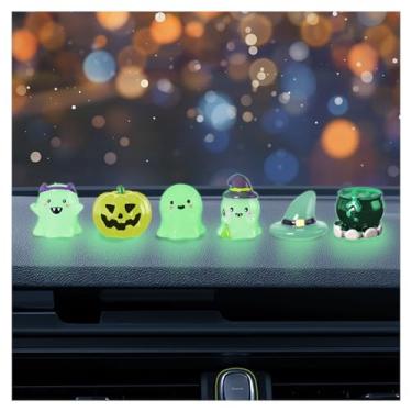 Imagem de Pacote com 6 espelhos retrovisores luminosos fantasmas abóbora poção enfeites de Halloween - lindos carros visão traseira/painel/tela sensível ao toque, engraçado, adorável conjunto de mini decoração