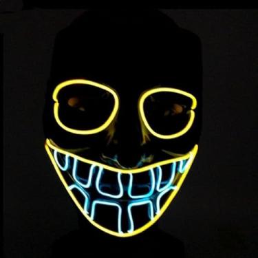 Imagem de SHANJIA Máscara de Halloween, máscara iluminada, crânio assustador com iluminação LED para festival de Halloween, cosplay, baile de máscaras, festa de carnaval (estilo 1)