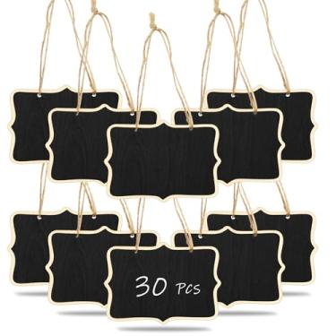 Imagem de 30 peças de mini placas de madeira para quadro-negro, etiquetas reutilizáveis de quadro negro para etiquetas de nome de comida de festa, placas de quadro de mensagens, números de mesa, plantas, preço
