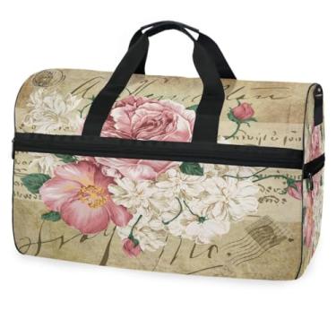 Imagem de Bolsa de viagem feminina africana bonita bolsa esportiva academia para mulheres e homens, Flores rosa rosa