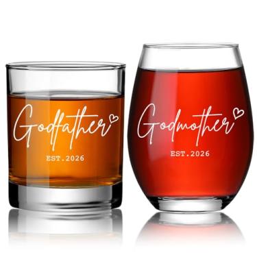 Imagem de Ymzkpoa Presente de pedido de padrinhos Est 2026, taça de vinho madrinha para mulheres, uísque Godfarther para homem, batismo Deus pais apresenta presentes de proposta de afilhado, presentes de