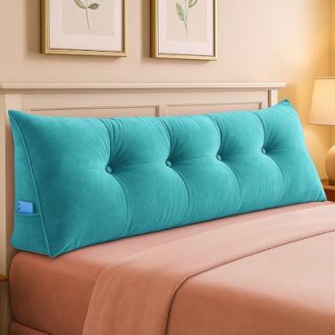 Imagem de Almofada para Cabeceira Mel Travesseiro com Encosto e Apoio para Lombar com Porta Celular, Leitura, Descanso(Azul Tiffany,0,90)