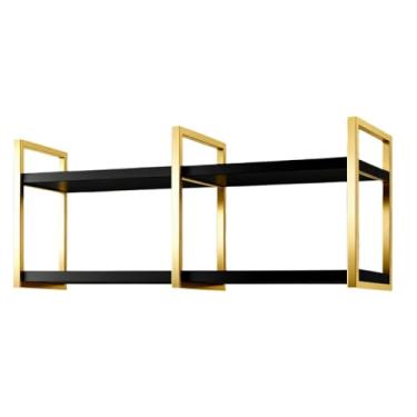 Imagem de Prateleira Nicho Suspensa Estilo Industrial 100cm Base de Ferro Tampo de Madeira Prateleira de Parede para Sala e Escritório(DOURADO/PRETO)