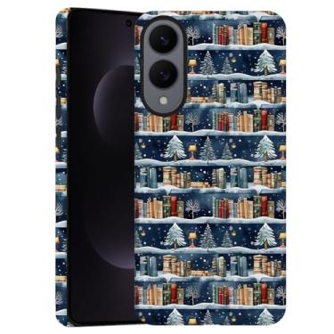 Imagem de Capa para Samsung Galaxy S25 Edge, capa de telefone fosca macia com proteção de câmera - árvore de Natal azul retrô