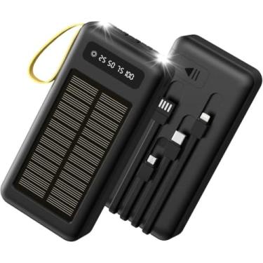 Imagem de Carregador Portátil Power Bank Solar 20.000mah Com cabos 5 Em1 LED lanterna - Preto