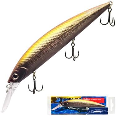 Imagem de Pristis Minnow Crankbait para pesca de robalo, isca de empurrão de afundamento com anzóis agudos resistentes à corrosão e peso preciso, conjunto de isca de natação para água salgada e truta Walleye
