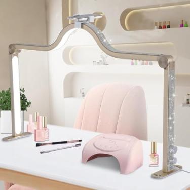 Imagem de KMLSHLL Luz de meia lua para mesa de unhas, lâmpada quadrada dobrável de 34,5 pol, 3000-6000 K, luz de unha de meia lua regulável para manicure, extensão de cílios, tatuagem, sobrancelhas, artesanato