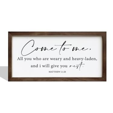 Imagem de Gkwa Placa De Parede Emoldurada Com Decoração Cristã, Moldura Mateus 11:28, Versículo Bíblico Em Madeira Para Sala Estar, Presente Vivo Ele E Ela