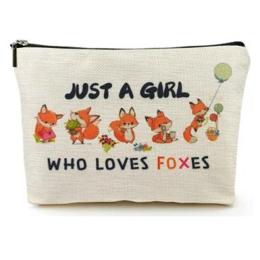 Imagem de Bolsa de maquiagem Suemetic Fox Linen para mulheres e meninas 25x5x18c