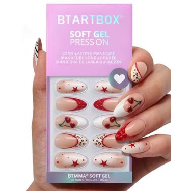 Imagem de Press On Nails Bartbox 3D Cherry Ammond Red French Tip - BTArtbox