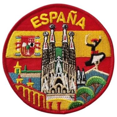 Imagem de Emblema de bandeira da Espanha bordado com ferro/costurado (8,5 cm) Emblema de viagem da Europa Lembrança Espana para mochilas, chapéus, bolsas, adesivos de presente DIY
