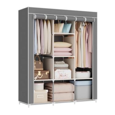 Imagem de Guarda Roupa Dobrável Armário Organizador de Roupas 3 Portas Multiuso (Cinza)