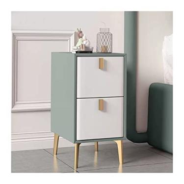 Imagem de Mesa de cabeceira fina e moderna, mesa de cabeceira, mesa lateral com moldura de madeira de pinheiro, aparência de couro artificial e pernas de mesa de metal, móveis modernos para quarto (verde +