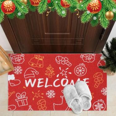 Imagem de Dunzy Tapete de porta de Natal 43 x 76 cm Tapete de PVC para decoração de férias internas, entrada de casa, entrada externa, quintal, pátio (bem-vindo)
