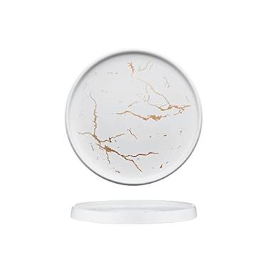 Imagem de Prato de serviço, pratos de jantar, pratos de bife de cerâmica marmorizados criativos para restauração, cozinha, festa, família, cozinha, louça (branco preto) pratos (cor: branco, tamanho: 19 cm)