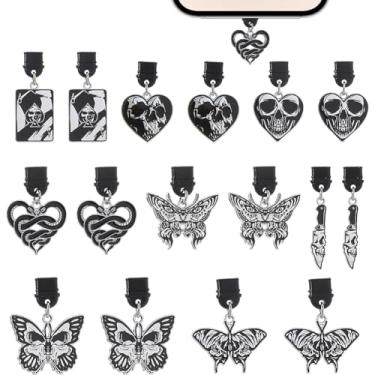 Imagem de DICOSMETIC 16 peças 8 estilos de pingentes de plugue de poeira a granel caveira borboleta tipo C porta de carregamento charmoso para celular charmoso plugue de plástico plugues de poeira com pingentes