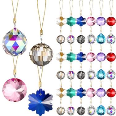 Imagem de XunYee 36 peças de enfeites de bolas de Natal de vidro de cristal, mini prisma de cristal suspenso de 3 cm, pingentes para decoração de árvore de Natal em casa, casamento, festa de aniversário