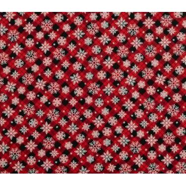 Imagem de Flocos de neve em xadrez vermelho buffalo, tecido de vestuário de Natal pré-cortado da The Yard - One Yard