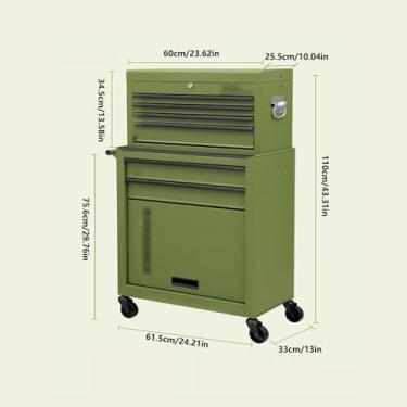 Imagem de Caixa de Ferramentas Baú de ferramentas para rolamento de 7 gavetas, armário de armazenamento de ferramentas com rodas, parte superior removível, caixa organizadora de ferramentas para garagem, armazé