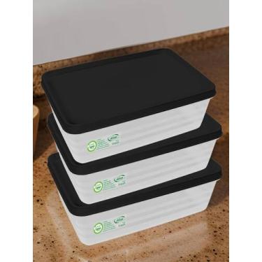 Imagem de Kit 3 Potes Empilháveis Herméticos Tampa Preta 1,4L Trava Marmita Cons