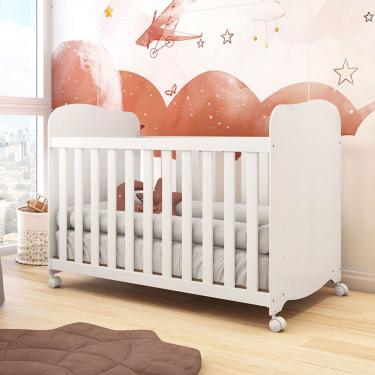 Imagem de Berço Americano Uli com Rodízios 100% Mdf Branco Brilho - Móveis Peroba