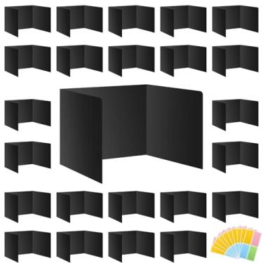 Imagem de Pacote com 24 divisórias pretas de mesa para estudantes, quadros de estudo de plástico à prova d'água, divisórias de exames duráveis, escudos de privacidade de sala de aula, pastas de privacidade para