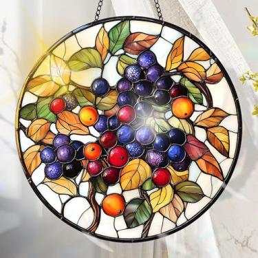 Imagem de Suncatcher acrílico colorido, decoração de janela suspensa de frutas com design de vitral impresso, apanhador de sol, arte de parede de arco-íris, ideia de presente e ornamento de jardim, uso interno