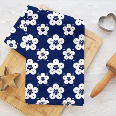 Imagem de Toalhas de cozinha estilo japonês 61 x 35 cm, flores sem costura padrão waffle toalhas de mão para cozinha decoração de casa, toalha de prato de microfibra absorvente durável, toalha de chá, presentes