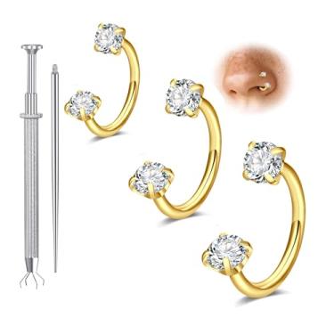 Imagem de Meia argola de ouro prata cartilagem hélice tragus argolas 6 mm 7 mm 8 mm 18 g anel de nariz em ferradura para mulheres anel de nariz de sapato de cavalo de pedra dupla argola de aço cirúrgico labret