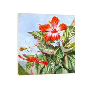 Imagem de Pôster e impressões em tela de flores vintage - reprodução de pintura de arte de parede famosa - hibisco - imagens prontas para pendurar tela emoldurada 30x35cm12x13in